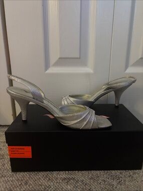 Nina Silver Metallic Slingback Heels